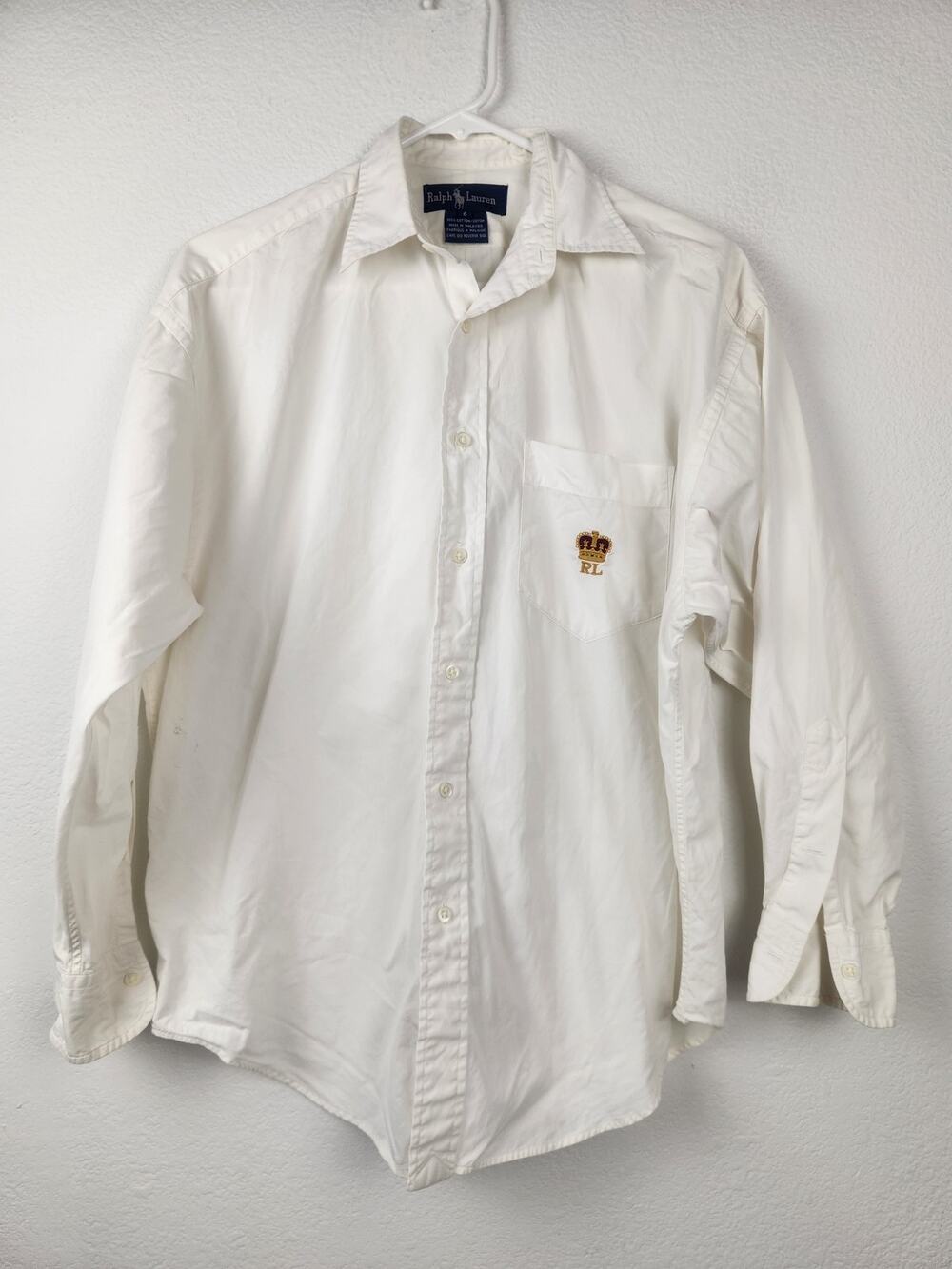Vintage Ralph Lauren Button Down Blouse White Size 6 Long Sleeve Crown Logo